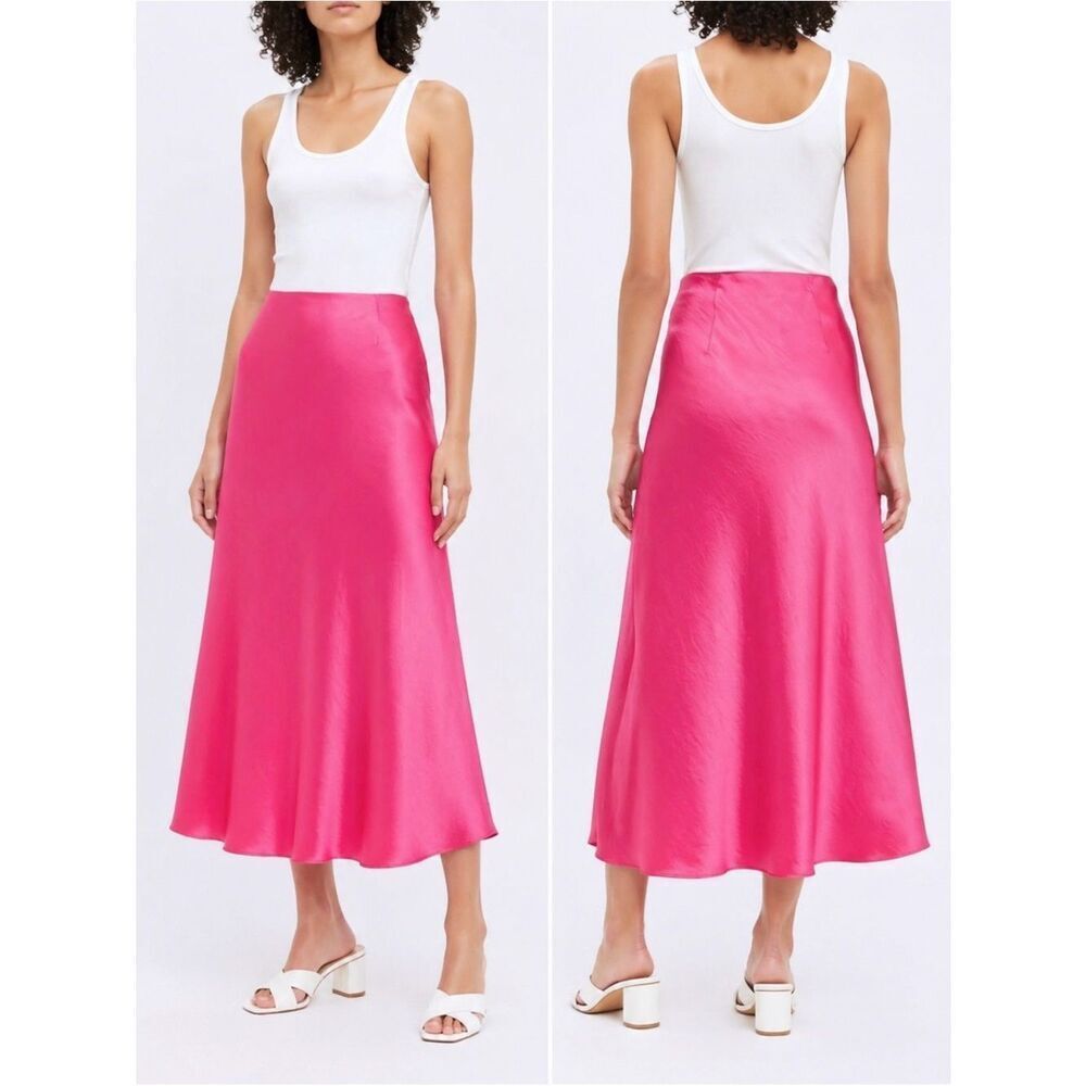 LOFT Satin Bias Midi Skirt Melrose Pink